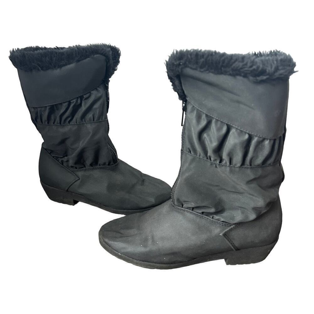 Walkables Comfort Shoes Black Front Zip Lined Winter Heel Boots Size 9